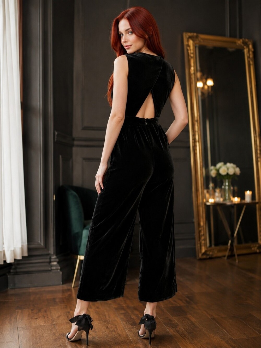 J.Crew Black Crushed Velvet Wide Leg Jumpsuit Size 2 Small Open Back Holiday CC